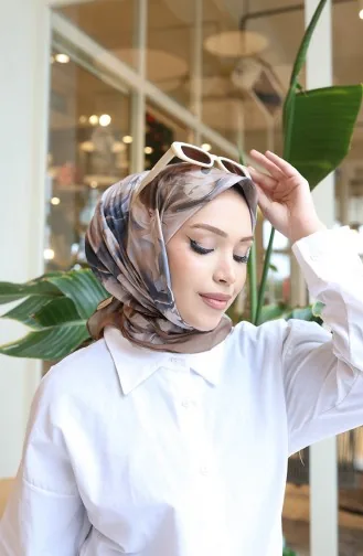 Gemusterter Baumwoll-Kokonschal 70335-04 Dunkelbeige Grau 70335-04