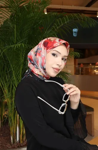 Pamuklu Desenli Koza Eşarp 70335-05 Siyah Nar Çiçeği