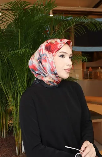 Pamuklu Desenli Koza Eşarp 70335-05 Siyah Nar Çiçeği