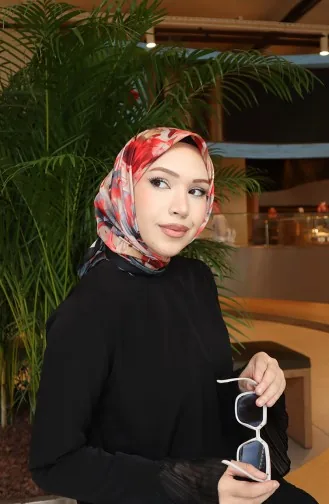 Pamuklu Desenli Koza Eşarp 70335-05 Siyah Nar Çiçeği