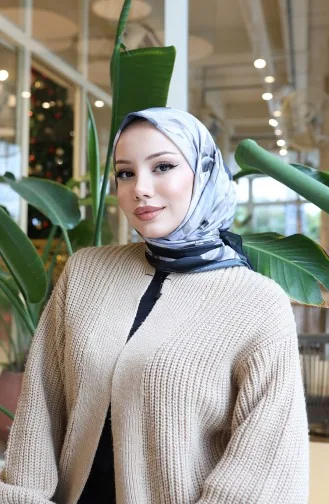 Pamuklu Desenli Koza Eşarp 70335-06 Siyah Toprak