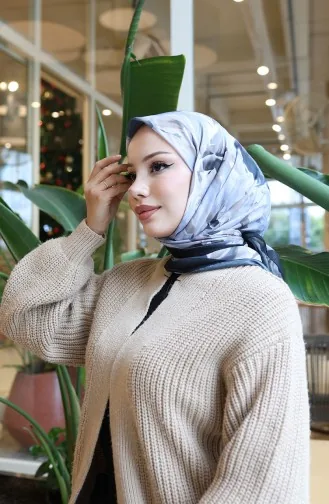 Pamuklu Desenli Koza Eşarp 70335-06 Siyah Toprak