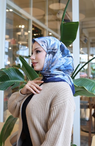 Cotton Patterned Cocoon Scarf 70335-07 Navy Blue Denim Blue 70335-07