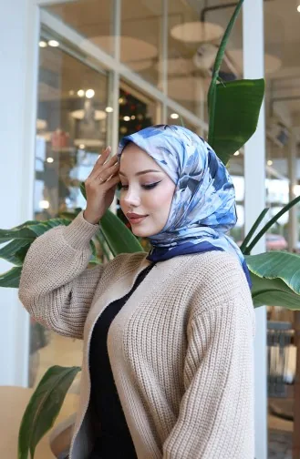 Écharpe Cocon En Coton à Motifs 70335-07 Bleu Marine Bleu Denim 70335-07