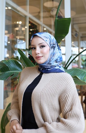 Cotton Patterned Cocoon Scarf 70335-07 Navy Blue Denim Blue 70335-07