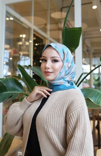 Pamuklu Desenli Koza Eşarp 70335-08 Açık Petrol Mint Yeşili