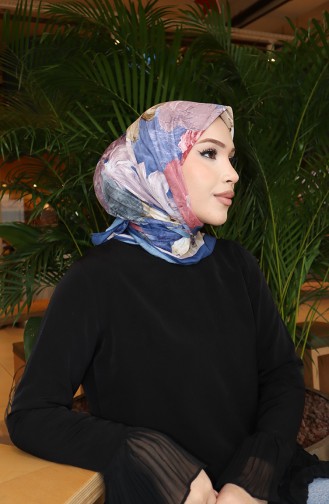 وشاح قطني بنقوش زهرية 70336-07 أزرق داكن فاتح 70336-07