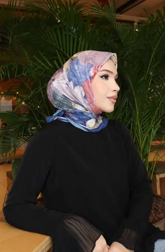 Katoenen Coconsjaal Met Bloemenmotief 70336-07 Licht Marineblauw 70336-07