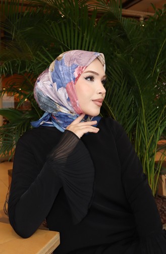 وشاح قطني بنقوش زهرية 70336-07 أزرق داكن فاتح 70336-07