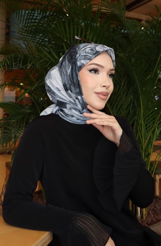 وشاح قطني مزخرف بنقشة زهور 70336-08 رمادي أنثراسيت 70336-08