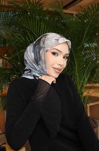 وشاح شرنقة قطني بنقوش زهرية 70336-11 أسود رمادي 70336-11