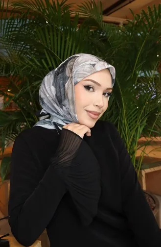 Écharpe Cocon En Coton à Motif Floral 70336-11 Noir Gris 70336-11