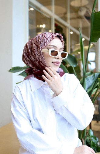 وشاح شرنقة قطني منقوش 70337-08 عنابي داكن 70337-08