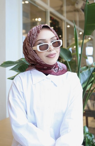 وشاح شرنقة قطني منقوش 70337-08 عنابي داكن 70337-08