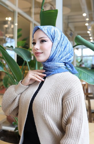 وشاح شرنقة قطني منقوش 70337-09 نيلي 70337-09