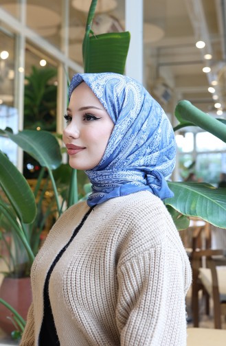 وشاح شرنقة قطني منقوش 70337-09 نيلي 70337-09