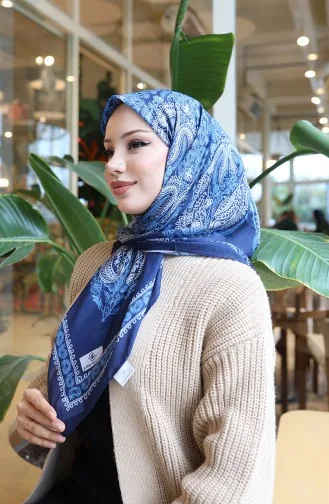 Patterned Cotton Cocoon Scarf 70337-10 Navy Blue 70337-10