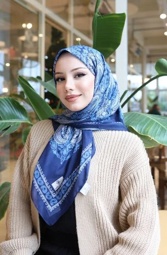 Patterned Cotton Cocoon Scarf 70337-10 Navy Blue 70337-10