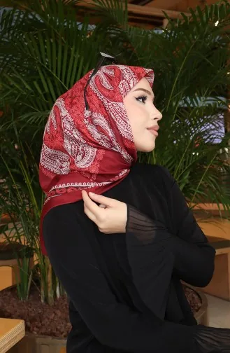 Desenli Pamuklu Koza Eşarp 70337-12 Bordo