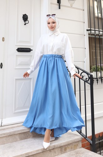 Elastic Waist Relaxed Fit Skirt 0227-01 Indigo 0227-01