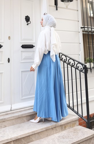 Elastic Waist Relaxed Fit Skirt 0227-01 Indigo 0227-01