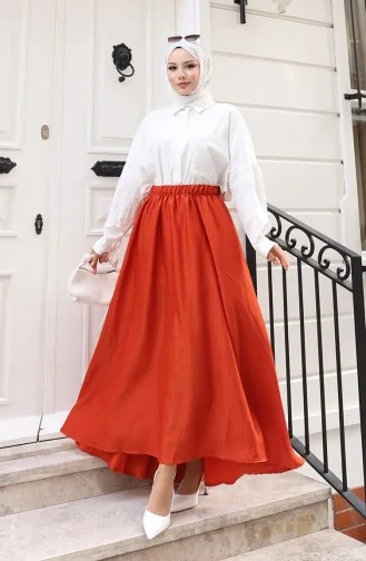 تنورة بقصة مريحة وخصر مطاطي 0227-02 تيراكوتا 0227-02