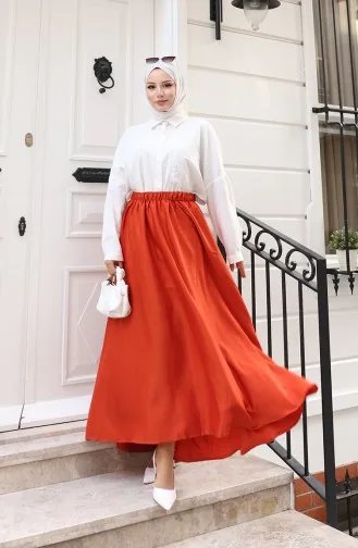 تنورة بقصة مريحة وخصر مطاطي 0227-02 تيراكوتا 0227-02