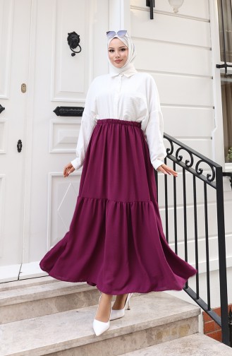 تنورة بقصة مريحة وخصر مطاطي 0227A-03 بنفسجي 0227A-03
