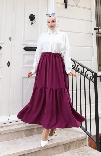 Jupe Coupe Décontractée Avec Taille élastique 0227A-03 Violet 0227A-03