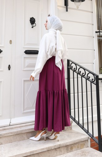 تنورة بقصة مريحة وخصر مطاطي 0227A-03 بنفسجي 0227A-03