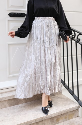 Relaxed Fit Satin Skirt With Elastic Waistband 0227B-01 Grey 0227B-01