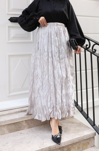 Relaxed Fit Satin Skirt With Elastic Waistband 0227B-01 Grey 0227B-01