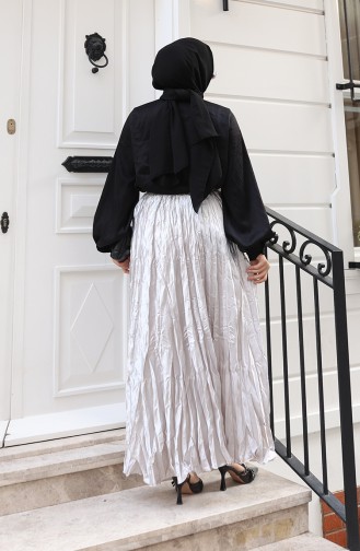 Relaxed Fit Satin Skirt With Elastic Waistband 0227B-01 Grey 0227B-01
