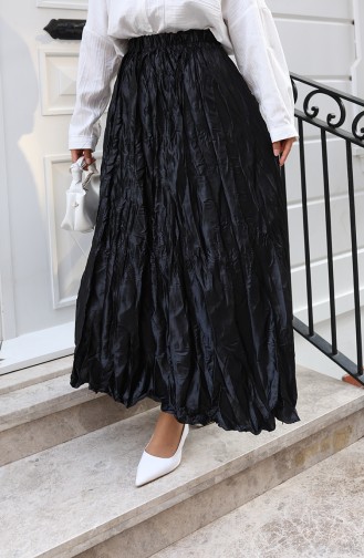 Jupe En Satin Coupe Décontractée Avec Taille élastiquée 0227B-02 Noir 0227B-02