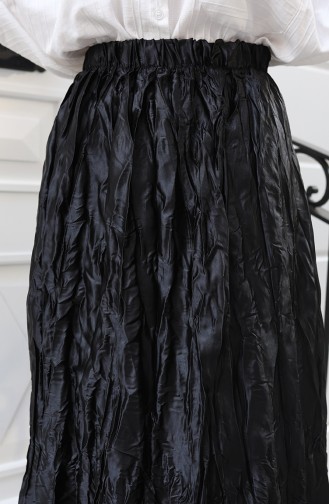 Jupe En Satin Coupe Décontractée Avec Taille élastiquée 0227B-02 Noir 0227B-02