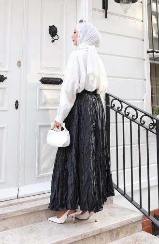 Jupe En Satin Coupe Décontractée Avec Taille élastiquée 0227B-02 Noir 0227B-02