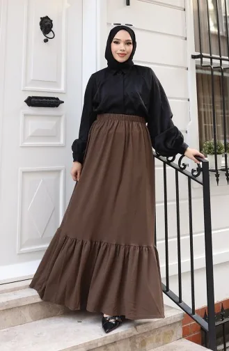 Jupe Coupe Décontractée à Taille élastique 0227C-01 Marron 0227C-01