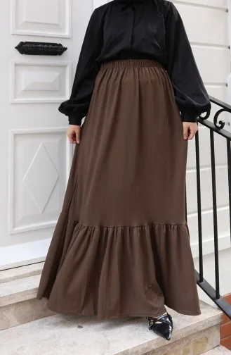 Jupe Coupe Décontractée à Taille élastique 0227C-01 Marron 0227C-01