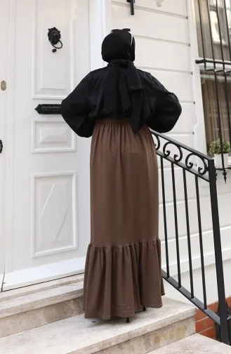 Jupe Coupe Décontractée à Taille élastique 0227C-01 Marron 0227C-01