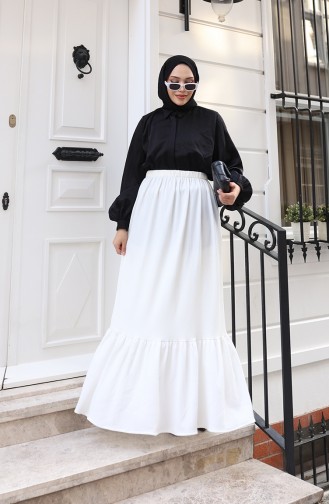 Rock Mit Lockerer Passform Und Elastischem Bund Farbe Ecru Modell 0227C-02 0227C-02