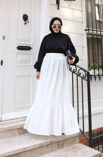 Jupe Coupe Décontractée à Taille élastique 0227C-02 Écru 0227C-02