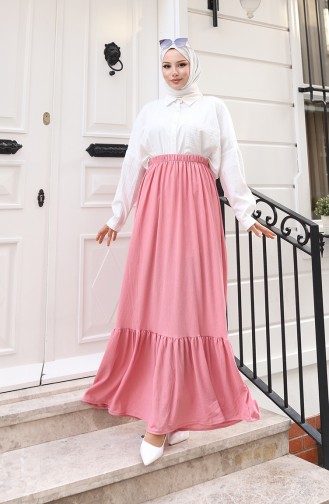 Relaxed Fit Skirt With Elastic Waistband 0227C-03 Pink 0227C-03
