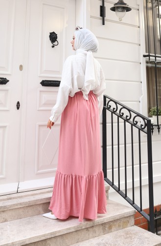 Relaxed Fit Skirt With Elastic Waistband 0227C-03 Pink 0227C-03