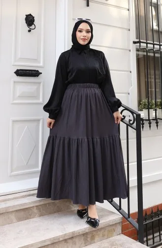 Relaxed Fit Skirt With Elastic Waistband 0227C-04 Smoke Grey 0227C-04