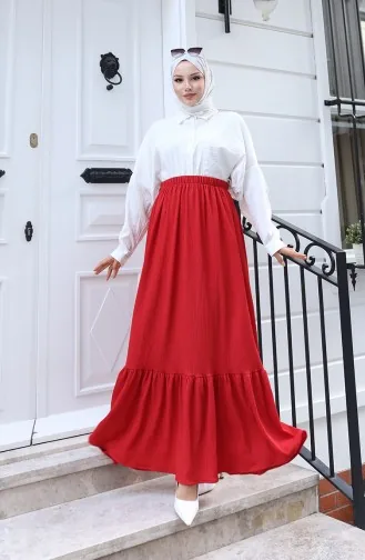 Jupe Rouge à Taille élastique Et Coupe Décontractée 0227C-06 0227C-06