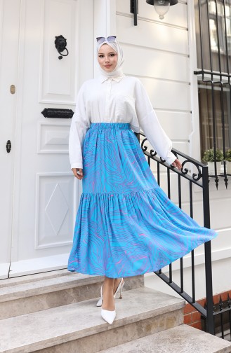 Gemusterter Rock Mit Elastischem Bund Und Lockerer Passform Modell 0227D-01 Türkis 0227D-01