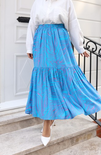 Gemusterter Rock Mit Elastischem Bund Und Lockerer Passform Modell 0227D-01 Türkis 0227D-01