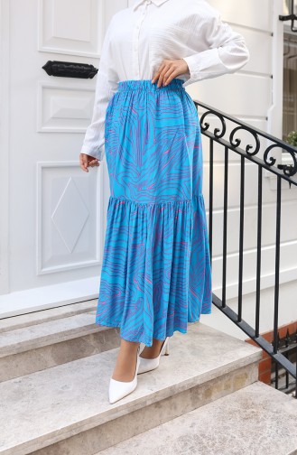 Gemusterter Rock Mit Elastischem Bund Und Lockerer Passform Modell 0227D-01 Türkis 0227D-01