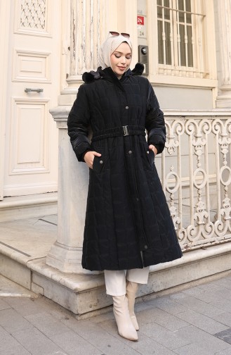 Kapuzenjacke In Übergröße Mit Gürtel 6322-01 Schwarz 6322-01