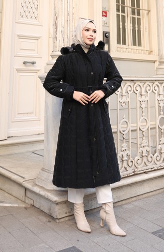 Kapuzenjacke In Übergröße Mit Gürtel 6322-01 Schwarz 6322-01